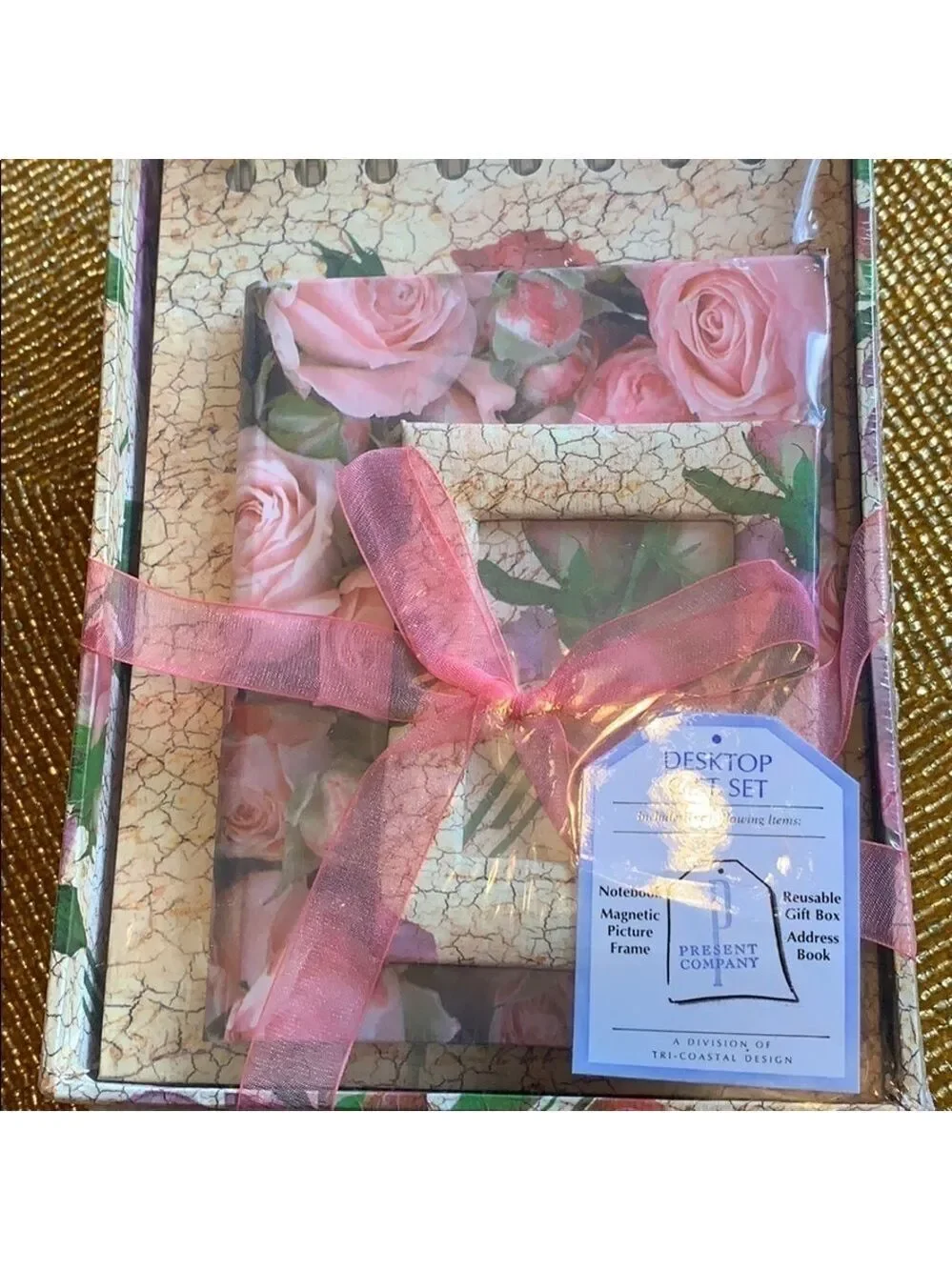 Desktop floral gift desk set, journal picture frame boxed 4 piece stationery set